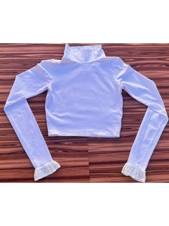 White House Black Market Tops - House of Cards White Organza Sleeve Mock Neck Top Designer Cotton Blend 8AU 4 US